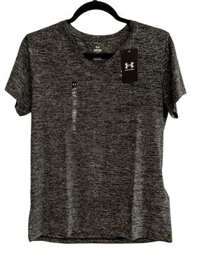 Under Armour Women's Tech SSV Twist V-Neck Shirt Size S Black Gray NWT